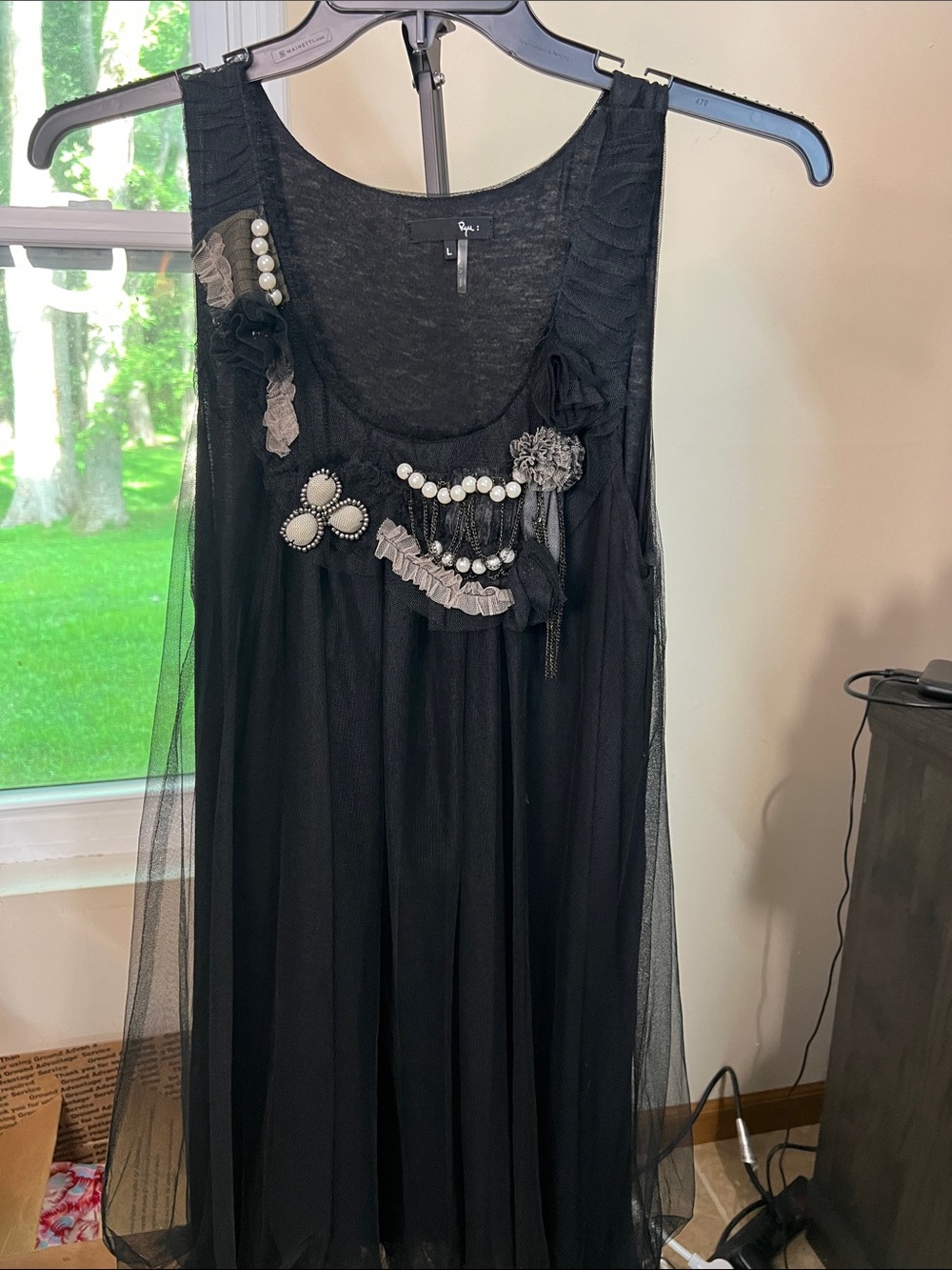 Anthropologie Ryu Black Embellished Mesh Maxi Dress 2084